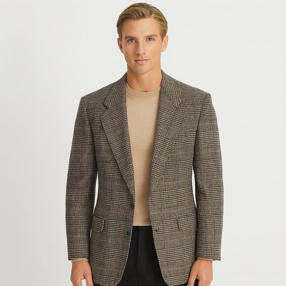 Andhurst Men’s 44R Blazer – Black & Tan Graph Check | Wool Blend | Classic Fit - Picture 1 of 7
